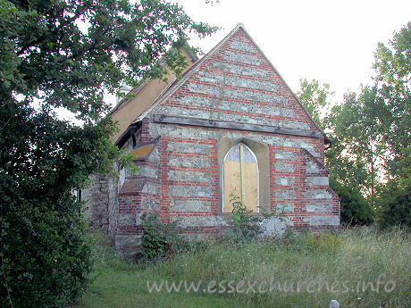 All Saints, Vange Church – ... however, on my first visit (2003), things looked rather different. Here, you can see the boarded up east window.<br /> Unfortunately, Vange church was made redundant in the early 1990s. It was subjected to much vandalism and abuse in the intervening years. Shortly after my first visit, though, I was informed that the church had passed into the care of the Churches Conservation Trust, who were going to 'make safe' the building.<br /> The architect for Vange church is Alan Greening, who has, in my opinion, done a splendid job of restoring this church to it's former glory.<br />