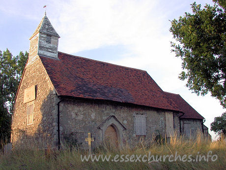 All Saints, Vange Church – The same side of the church, before repair work. Note the outline of a S porch in the brickwork. This has now been removed.