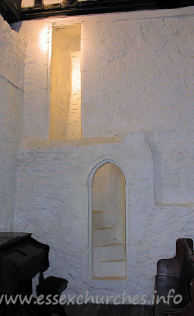 All Saints, Vange Church – The rood stairs. Information at the back of the church describes how the external walls of the rood stairs were effectively dismantled stone-by-stone during the restoration, and then carefully pieced back together again.