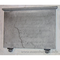 All Saints, Vange Church – Monument 3: Beneath this Marble are deposited the Mortal Remains of the Revd David James Eldest Son of the late Mr John James of Handir in Cardiganshire; and near 20 Years Curate of this Parish, who died April 18th 1806. In the 46th Year of his Age. Also Elizabeth James daughter of the above died March 20th 1804. Aged 8 Months.