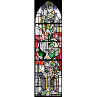 St Mary the Less, Great Warley Church – Stained Glass 1: The writing on this glass reads "The delights of the sons of men as ... ... musical instruments".