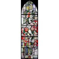 St Mary the Less, Great Warley Church – Stained Glass 2: The writing on this glass reads "The winter is past ... the flowers appear on the earth". To the lower right-hand corner, the dedication reads "In memory of Norfor Evelyn Heseltine 1885-1968." The Heseltine family, and in particular, Evelyn Heseltine, were the main benefactors during the construction of this church, donating both the money and the land for its construction.
