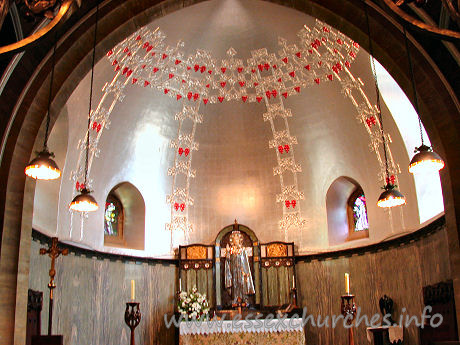 St Mary the Less, Great Warley Church – This image shows the upper part of the chancel. Apologies for the rather blurred and brightened image. It was very difficult to get a good shot, due to the lighting. Although my flash was not bright enough to illuminate the whole scene, it was certainly bright enough to supply those nasty reflections!