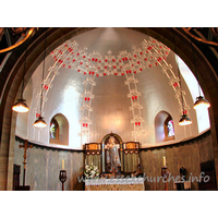 St Mary the Less, Great Warley Church – Interior 3: This image shows the upper part of the chancel. Apologies for the rather blurred and brightened image. It was very difficult to get a good shot, due to the lighting. Although my flash was not bright enough to illuminate the whole scene, it was certainly bright enough to supply those nasty reflections!