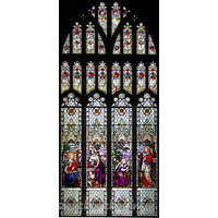 St Mary the Virgin, Saffron Walden Church – Stained Glass 4: The writing beneath the figures reads: "Give me this water that I thirst not. Touch me not for I am not yet ascended to my father." The writing at the bottom reads: "This window was presented by Sarah Elizabeth Harding in memory of her late husband John S Harding".