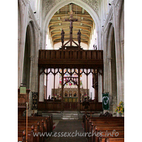 St Mary the Virgin, Saffron Walden Church – Interior 2: Looking East towards the Altar. The screen shown here was created by Sir Charles Nicholson, 1924.