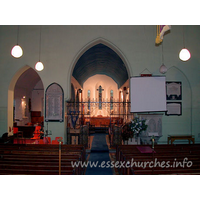 St Peter & St Paul, Dagenham Church – Interior 1: In the Nave. Looking through the chancel arch to the original C13 chancel.