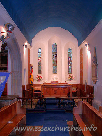 St Peter & St Paul, Dagenham Church – The original C13 chancel, with three stepped lancet windows, all topped by a Reckitt's blue plaster ceiling.
