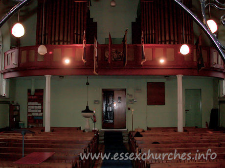 St Peter & St Paul, Dagenham Church – The bow-fronted W gallery, housing the organ.