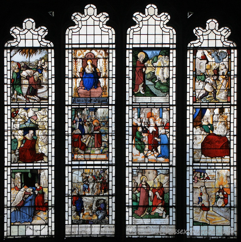 St Mary the Virgin, Prittlewell Church – This ancient stained glass is erected to the Glory of GOD in memory of Sir Arundell Neave, Baronet who died September 21st 1877, by his widow The Honourable Gwyn Gertrude - Lady Neave. Airey Neave, assassinated in 1979, whilst a member of Margaret Thatcher's opposition party, is related to Sir Arundell Neave.