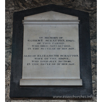 St Mary the Virgin, Prittlewell Church – Monument 4: In memory of Robert Scratton Esq of this parish, who died November 30th 1839, in the 86th year of his age. Also of Elizabeth Scratton, wife of the above, who died July 30th 1840, in the 88th year of her age.