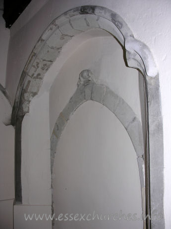 St Laurence, Blackmore Church – One of two blocked doorways at the E end of the S aisle. Either this, or the doorway to it's left, would have led into the cloister.