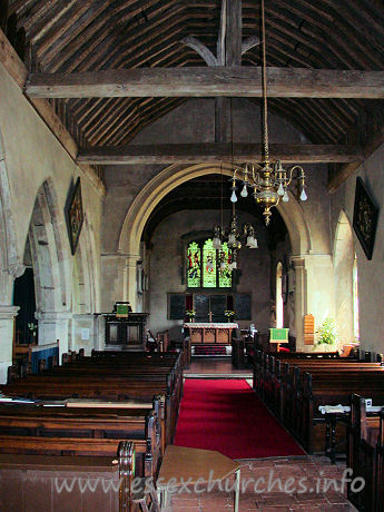St Nicholas, Canewdon Church – The nave and chancel from the west end.