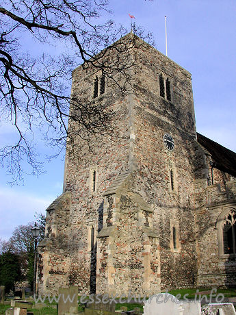 St Mary, South Benfleet Church – This kentish ragstone W tower has angle buttresses, and a recessed spire.