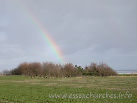 St Peter-on-the-Wall, Bradwell-juxta-Mare Church – Just to the right was a beautiful rainbow, looking for all the world like it was designed to grow out of those trees.