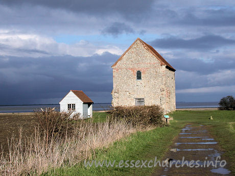 St Peter-on-the-Wall, Bradwell-juxta-Mare Church – On this approach to St Peter's, the small building to the left intrudes into the overall view of the area. St Peter's had been alone for so long. Heaven only knows why it was seen fit to build a beach hut (sorry - vestry) here in the late 1950s! Sacrilege!