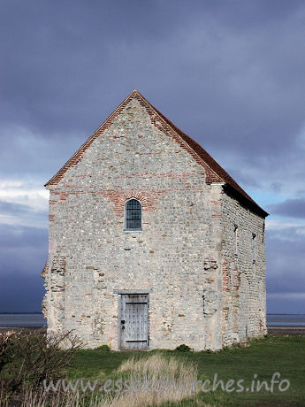 St Peter-on-the-Wall, Bradwell-juxta-Mare Church – The W wall, showing the reused Roman bricks around the window.
