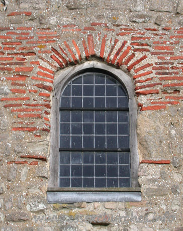 St Peter-on-the-Wall, Bradwell-juxta-Mare Church – A closer view of the Roman bricks around the W window.