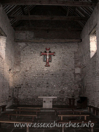 St Peter-on-the-Wall, Bradwell-juxta-Mare Church – The interior, looking east towards the altar.