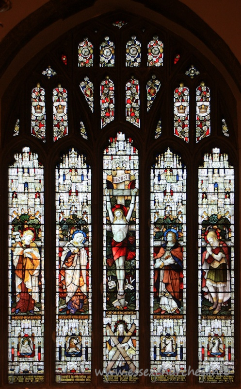 St Andrew, Rochford Church – Five lights. 1) St Mary Magdalene - This light is erected in memory of Sarah Meeson who dies 29th July 1864. === 2) Blessed Virgin Mary - Presented by E?? Cotton and parishioners November 1886. === 3) It is Finished - Thanksgiving offering for past and present blessings - Benjamin Cotton - Rector. === 4) St John the Evangelist - This light is erected in memory of William Gregson who died 2nd November 1875. === 5) St Longinus - This light is erected in memory of George Wood who died 15th November 1877.