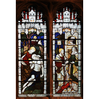 St Andrew, Rochford Church – Stained Glass 7: Giving thanks to God for the honoured memory of John and Sarah Grabham, his parents, and Mary Elizabeth, his wife, this window is dedicated by George Wallington Grabham. AD 1894
