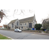 Holy Trinity, Southchurch Church – Exterior 6: This image of the church pretty much shows the extent of Comper's extension of 1906, which left the newer part of the church at the same length as the old Norman church.