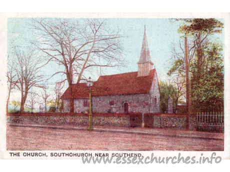 Holy Trinity, Southchurch Church – The small, Norman church, before enlargement. Postcard - Ellis, Southend-on-Sea