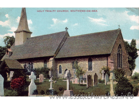 Holy Trinity, Southchurch Church – And again, the Norman church, before enlargement, seen here from the south. Postcard - The IXL Series