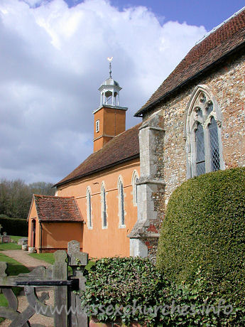 St Mary the Virgin, Tilty Church – It is immediately apparent, from this photo, that the chancel is of a very different building style (and size) to the nave.