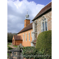 St Mary the Virgin, Tilty Church – Exterior 2: It is immediately apparent, from this photo, that the chancel is of a very different building style (and size) to the nave.