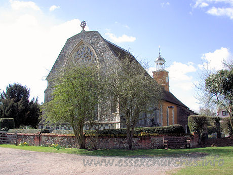 St Mary the Virgin, Tilty Church – The first [on-foot] view of the church, from the modest car-parking area, is of the exterior of the East End. Instantly, the building strikes one as being 'different'. It seems that the 'larger than usual' chancel may be the cause here.