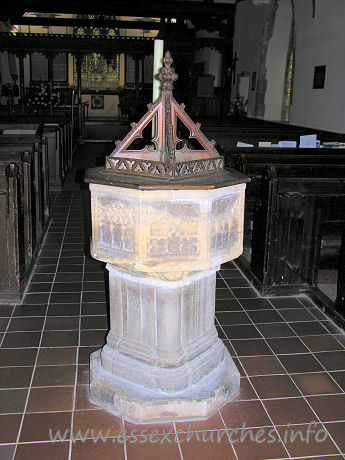 All Saints, Dovercourt Church – C14 font with cusped panels of tracery and quatrefoils.