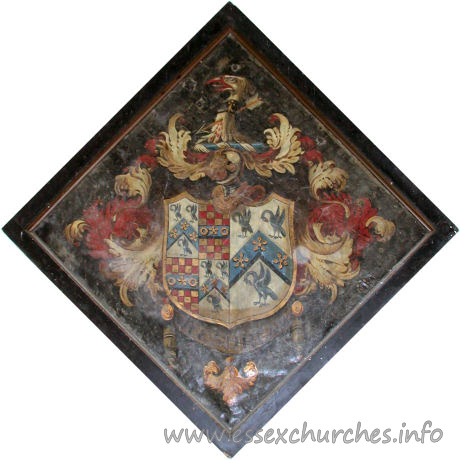 St Mary, Chickney Church – For James Powell Mounsey, who married, in 1814, Ann, daughter of William Webb, of Quendon Hall, Essex. She took the name of Cramner in accordance with the will of Miss Martha Cramner in 1813. On her marriage, her husband also assumed the name and arms of Cramner. She died 1853. Details taken from Hatchments in Britain: 6, Edited by Peter Summers