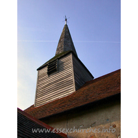 St Mary, Aythorpe Roding Church – Exterior 6: The church sports a C15 belfry with broach spire.