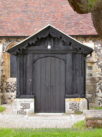 St Mary the Virgin, Bulphan Church – The C15 S porch has tracery decoration, and ornate bargeboarding.