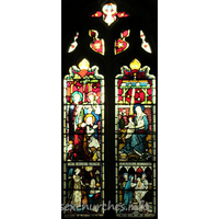 All Saints, Hutton Church – Stained Glass 4: This Christmas window, at the west end, was donated by John Offin, an influential churchwarden, in memory of his uncle Abraham.