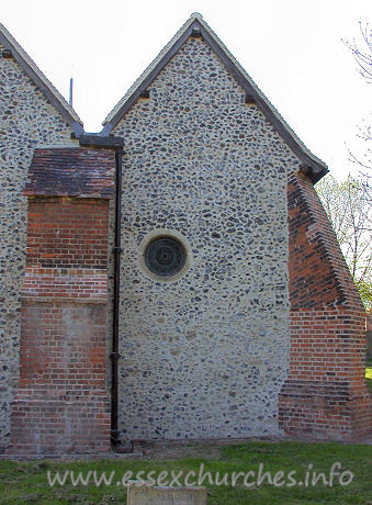 St Michael, Aveley Church – A most peculiar window exists at the end of the N chancel chapel. Not a pretty sight in my opinion. I can only assume that this glass would 'make more sense' from inside the church.