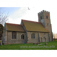 St Botolph, Beauchamp Roding Church – Exterior 2: The nave is C14, whilst the chancel and W tower are C15.