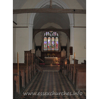 St Botolph, Beauchamp Roding Church – Interior 1: View from the nave into the chancel, showing the fairly high chancel arch.