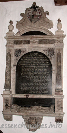 St Andrew, Hornchurch Church – SACRED to the memory of Thomas Withrings Esq cheife postmaster of Great Brittaine & Forreigne parts. Second to none, for unfathom'd pollicy unparralleld sagacious & diving genious. Witness his great correspondency in all parts of ye christian world. Here lies inter'd whom God from hence did call By speedy summons to his funerall Upon his sacred Day the world by love May judge it was to sing his praise above When on his way unto God's house love brings Him swifter passage upon Angells wings Full spread with zeale whereon his Soule doth fly To mercies throne in Twinckling of an eye ... This Epitaph may all him justly give ... who dies in Christ he dies not but to live ... ... In Christo mori est vivere ... ... Obijt Ano Dni 1651, Aetat suae 55 His Sonne and Heire with Him here doth lye Scarce five yeares old but pregnant then did dye Hopefull for virtue of those yeares but all Both young and old must hence when God doth call And happy are so good exchange to make Of this vile world for that to come they take ... Obijt aetatis suae Ano sere quinto ... Filius sane tasi Patrae digniffimas