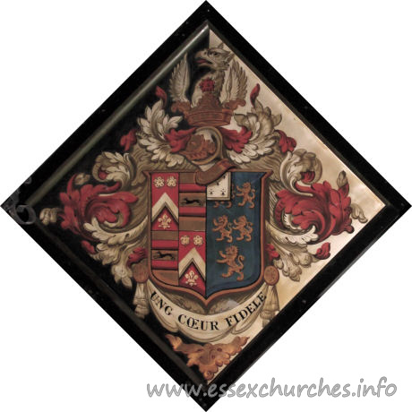 St Germain, Bobbingworth Church – For Capel Cure, of Blake Hall, who married, in 1822, Frederica, daughter of Lt.-Gen. Cheney. of Langley Hall, Derby, and died 1st February 1878, aged 80. Details taken from Hatchments in Britain: 6, Edited by Peter Summers