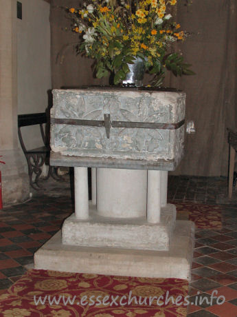 St Edmund, Abbess Roding Church – Late C12 Norman square font.
