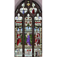 St Alban, Westcliff-on-Sea Church – Stained Glass 2: This window, which is situated on the south side of the Lady Chapel depicts the presentation of the baby Jesus at the temple. The figures [l to r] are: Simeon, The Virgin and Child, Joseph and Anna. This window was given in memory of Rev'd Charles Henry Rogers, Vicar 1906-1929, by his friends and congregation. Rev'd Rogers is depicted kneeling in prayer at the bottom right hand corner of the window.