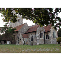 St Michael, Fobbing Church – Exterior 1: This view of the church from the South East shows the sheer width. The majority of the church on show here is 14th and 15th Century.