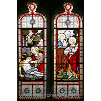 St Catherine, Wickford Church – Stained Glass 2: This double window in the south wall depicts the disciples in the corn fields, and the parable of the Good Samaritan.
