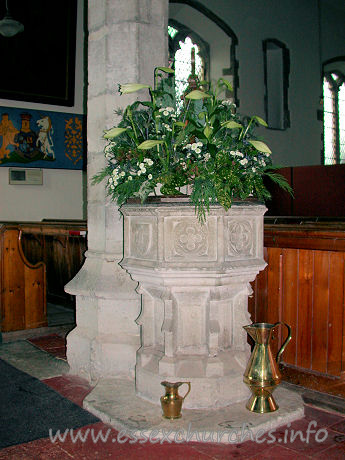 All Saints, Barling Church – This stone octagonal font dates from the 15th century.