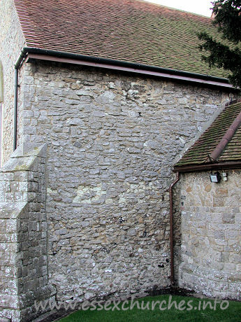 St Mary & All Saints, Great Stambridge Church – In the N wall of both the chancel and nave are indications of blocked round headed windows. The wall itself is too thin to be Norman work.