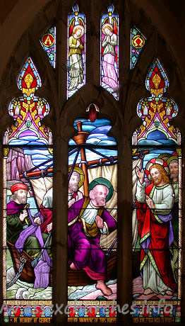 St Peter, Paglesham Church – This East window shows St Peter walking on the water. It is a memorial to George F. Browning, who died aged 73, June 7th 1878.