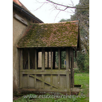 St Mary, Mundon Church – Exterior 5: The north porch. My lovely fiancée, Julie is hiding just around the corner! Hewett (Church Carpentry, Phillimore 1974) says of the porch, "the finest example of its kind seen in the county". It is dated c.1600.
