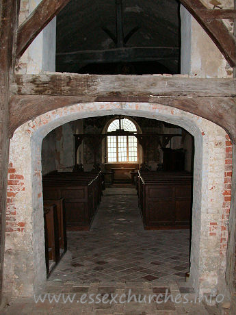 St Mary, Mundon Church – Looking E into the nave, from the square area directly beneath the belfry.